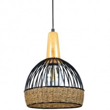 Φωτιστικό Κρεμαστό Μονόφωτο Φ20cm E27 230V Μαύρο με Σχοινί 4027B